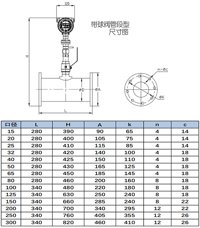 管道式熱式氣體質量流量計尺寸圖二